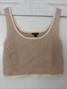 wild fable Beige Ribbed Crop Tank with Cream Trim